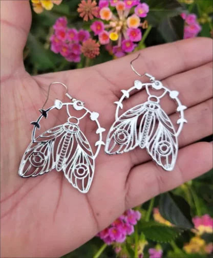 Moon phases moth earrings