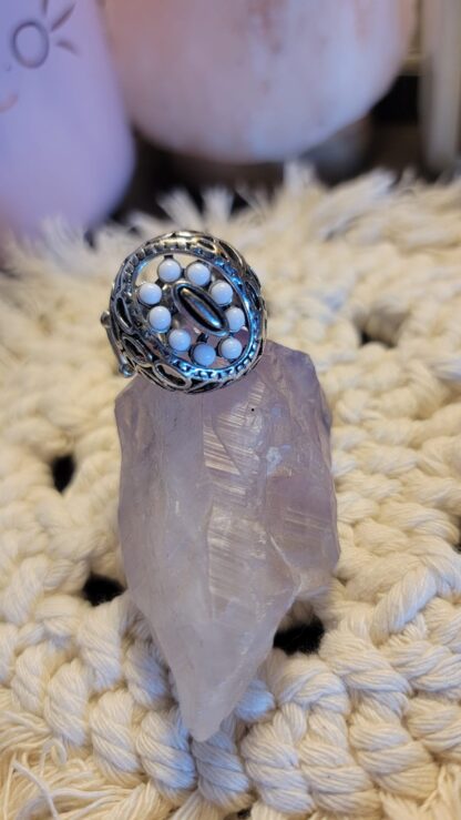 White Beaded Statement Ring