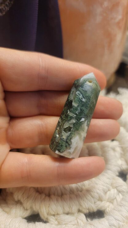 Moss Agate Tower w/ small druzy